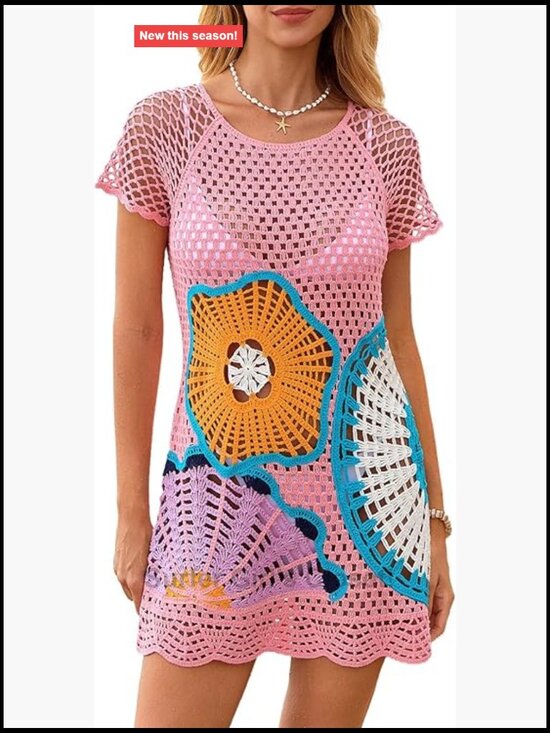 Other - Boho Crochet Beach Cover Up Dress with 3D Mandala Embroidery